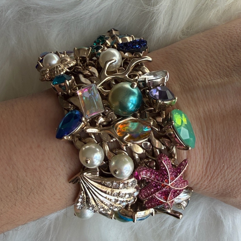 🐟 AS IS Retired betsey Johnson massive colorful gemstone sea life Charm Bracelet